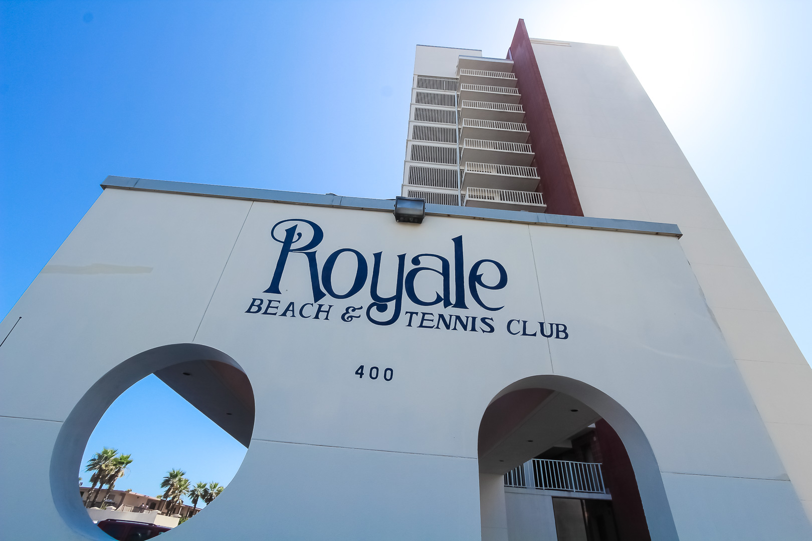 Resort signage at VRI's Royale Beach Tennis Club in Texas.